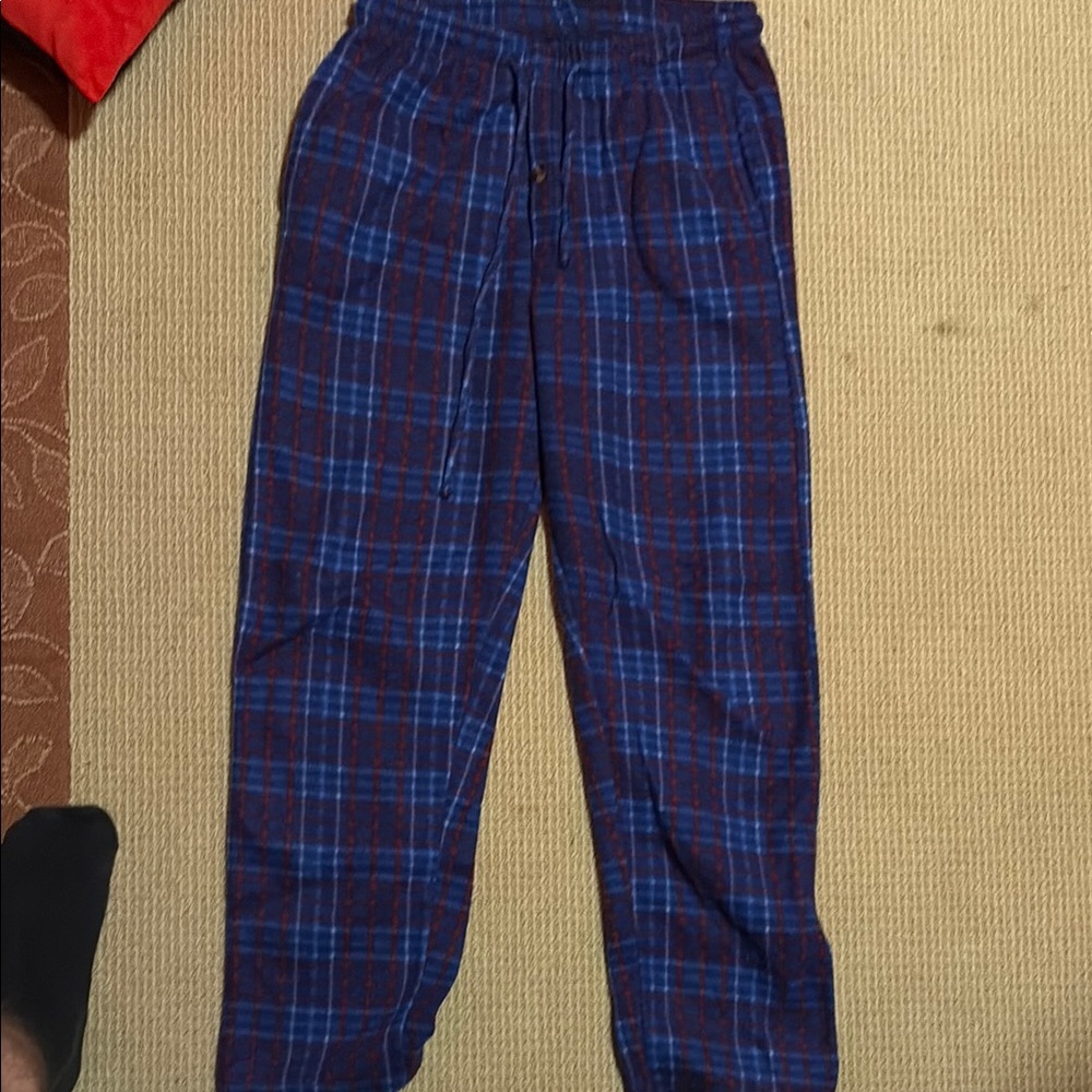 Blue and Red Joggers with Plaid Design